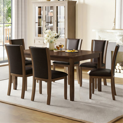 Modern 7-Piece Dining Table Set with 6 Upholstered Chairs, Wooden  Rectangular Dining Table Set for 6 with Chairs, for Dining Room, Kitchen, Restauran