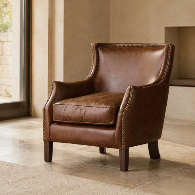 Fauteuil simple rembourré avec structure robuste et durable, revêtement en cuir naturel doux de qualité supérieure pour le salon, le bureau personnel, les coins lecture, le design traditionnel classique pour compléter la plupart des décors et des aménagements intérieurs