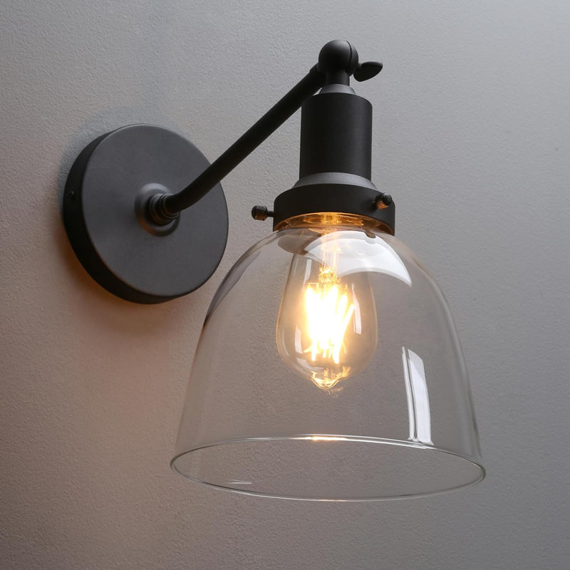 Applique murale industrielle vintage avec abat-jour ovale en verre PERMO, compatible avec la base E26, installation câblée, luminaire d'intérieur