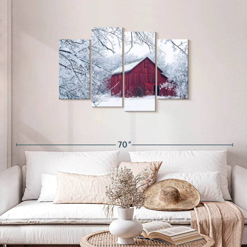 Winter Season Red Barn, 27" H x 43" W