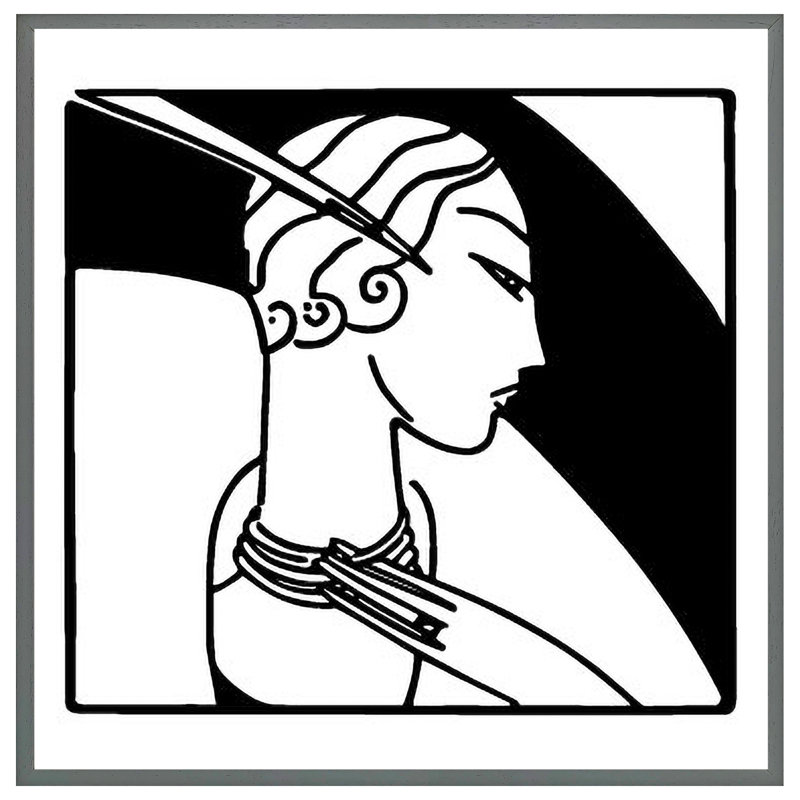 Mercerville Art Deco Woman - Single Picture Frame Print, 76cm H x 76cm W x 4cm D, Grey Framed