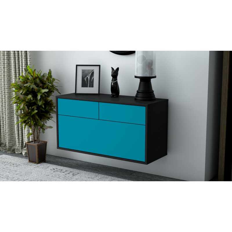 Nubell Unfinished Floating TV Stand, Black/Turquoise