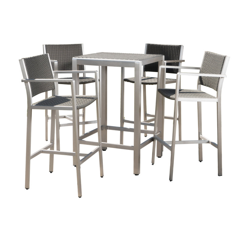 Caggiano 4-Person Metal Bar Height Patio Dining Set with Square Glass Table