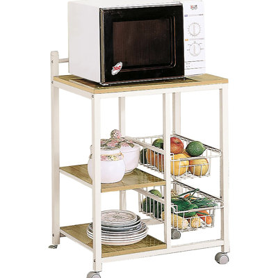 Contemporary Natural Brown And White Kitchen Cart, Spacious Top Shelf For Appliances, Storage, , 4 Mobile Element Large Appliance Shelf, Mobile, Modern