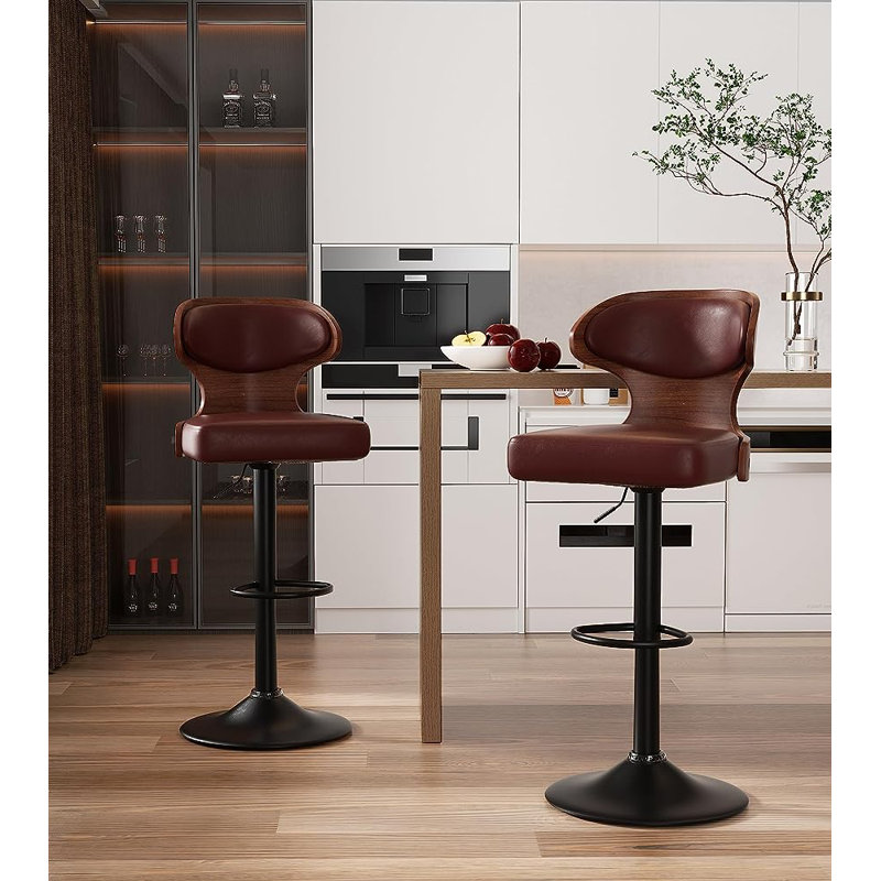 Tabourets de bar pivotants avec dossier Olivetti, Noir, Noir, 4