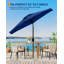 Parasol de terrasse de 2,3 m (7,5 pi), toile imperméable anti-UV, mât en acier et manivelle d'inclinaison | Structure robuste à 6 baleines, ventilation double, démontage facile et rangement compact