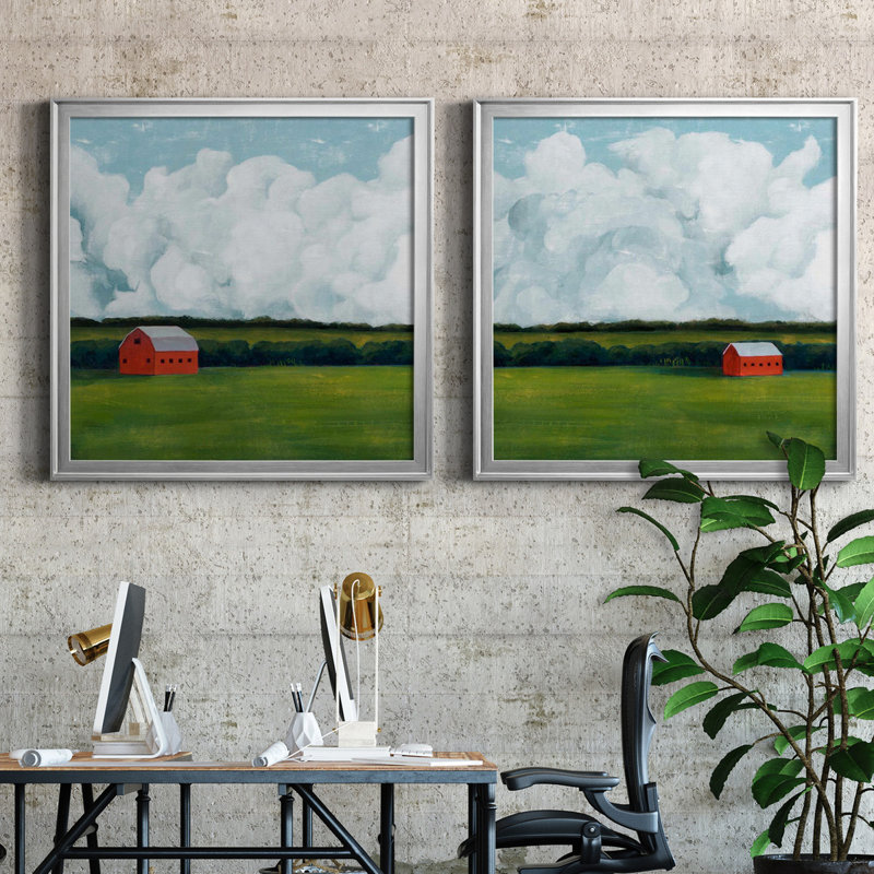 Lone Barn I - ensemble de 2 cadres photo, H 26,5 po x l 53 po x P 1,5 po, Toile encadrée argentée, Pas de tapis