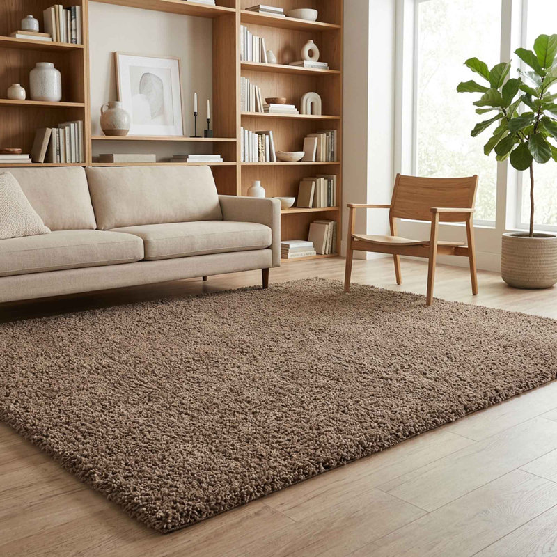 Ainsley Plain Living Room Shaggy Area Rug Modern Soft Pile Polyester Rug, Rectangle 80 x 150 cm, Brown