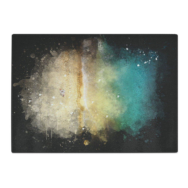 Tempered Glass Aerial View of Brighton Beach Paint Splash Chopping Board, 20 cm x 28.5 cm
