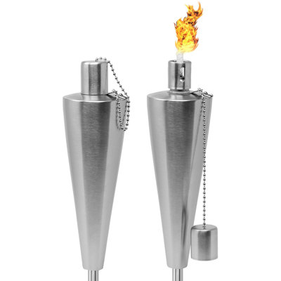 Sorbus 5 ft Set of 2 Stainless Oil Burning Cone Shape Steel Torch - Great for Backyard Decorating and Lawn Lighting