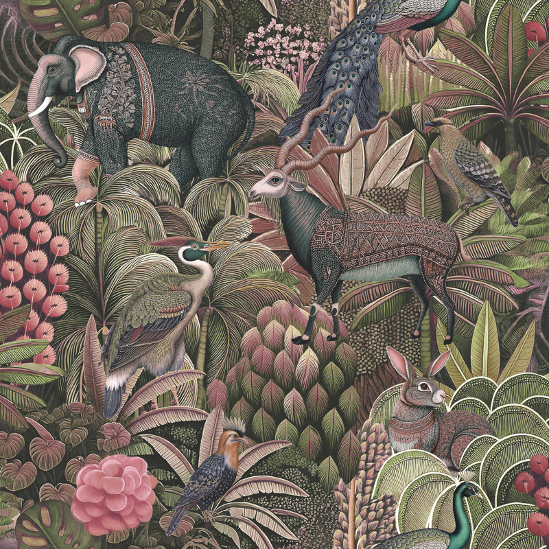 Graham & Brown Jungle Jamboree Damson Wallpaper, Pink