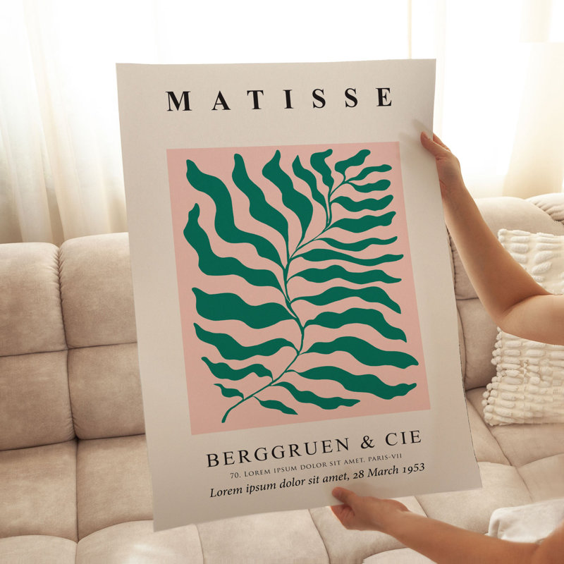 «Botanical Matisse Plant», reproduction d'art moderne sans cadre Mid-Century vert et rose, H 16 po x l 12 po