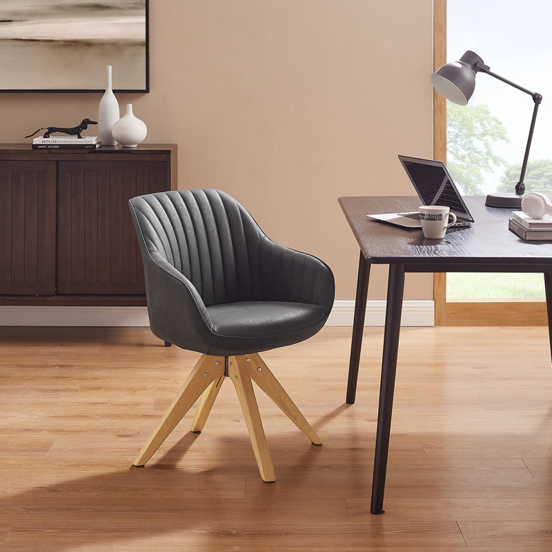 Hayek Upholstered Swivel Armchair, Natural, Black Faux Leather