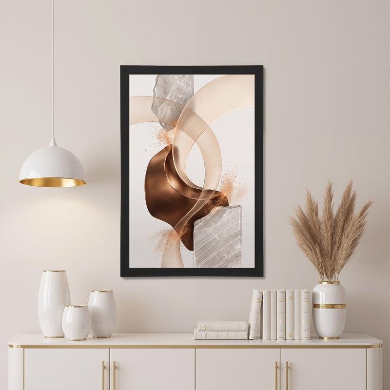 Bronze et beige, formes abstraites avec texture de marbre et art mural sur toile, H 36 po x l 24 po