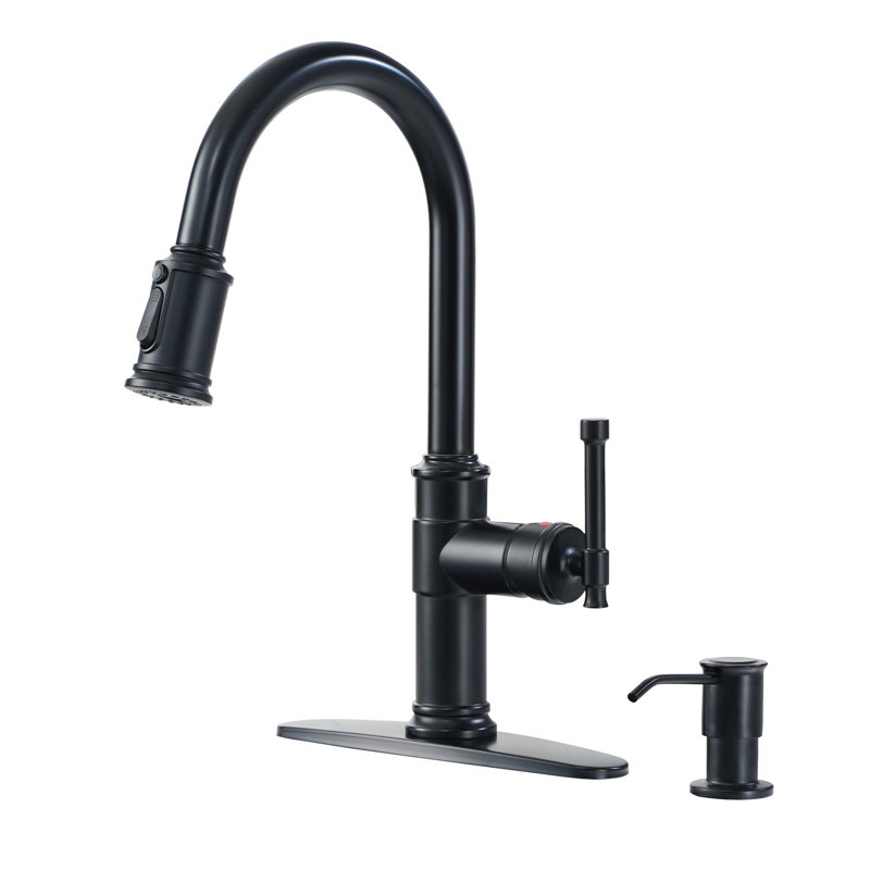 Robinet de cuisine rétractable avec distributeur de savon Clihome, Noir mat
