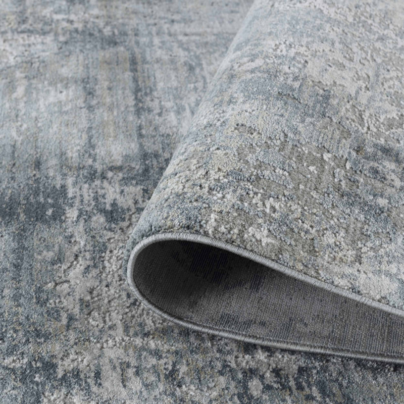 Tapis bleu tissé à la machine 5 pi x 8 pi
