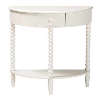Baxton Studio Raynera Bobbin-Leg Demilune Console Table – Half-Moon Accent Table With 1 Drawer And Open Shelf, Cottage Farmhouse Entryway Or Living Ro
