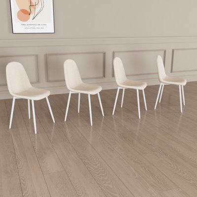 4 Beige Linen Dining Chairs, White Metal Legs For A Sophisticated Space Modern Chairs Of 4, Graceful Room