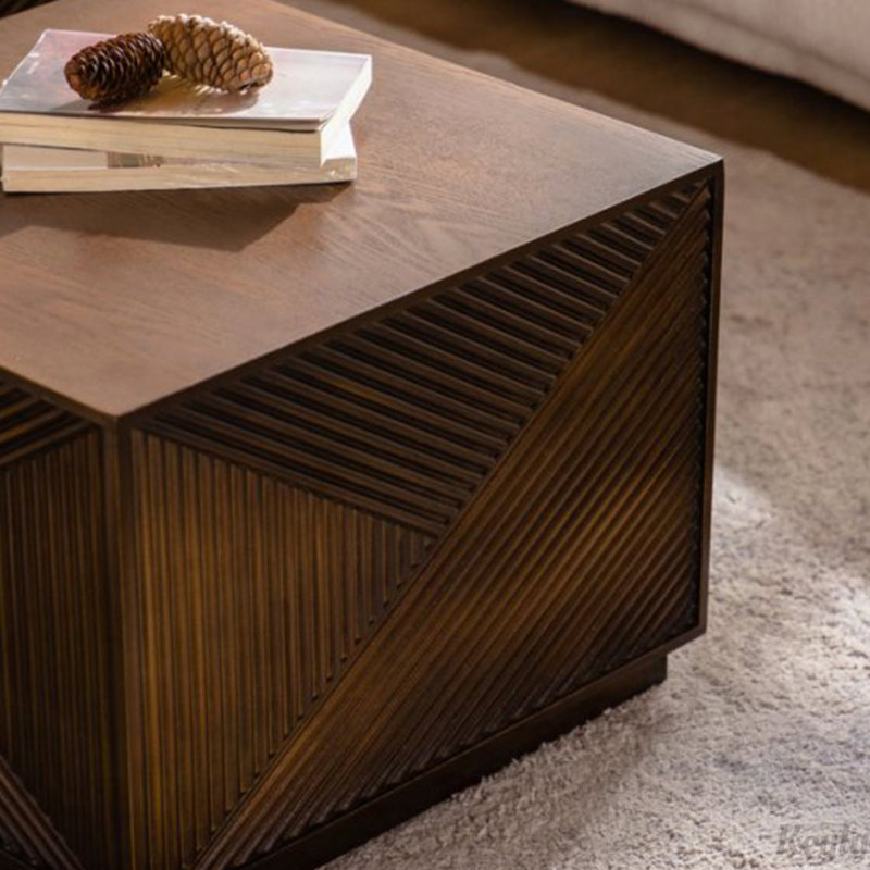 Table basse carrée avec combinaison de couleurs modernes, Noyer, H 15,35 po x l 27,56 po x P 27,56 po