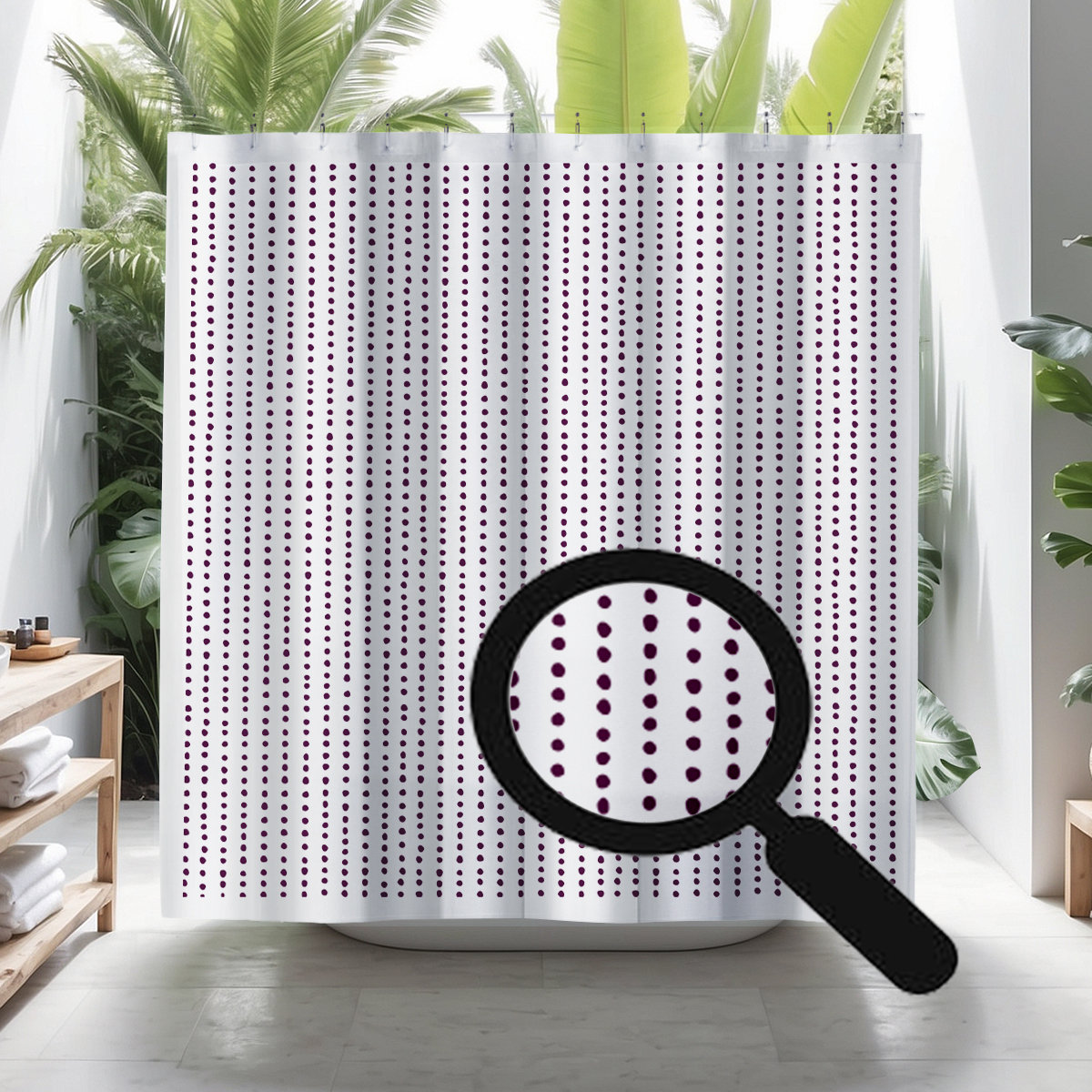 Thora Dots Mid-Century Shower Curtain, Purple