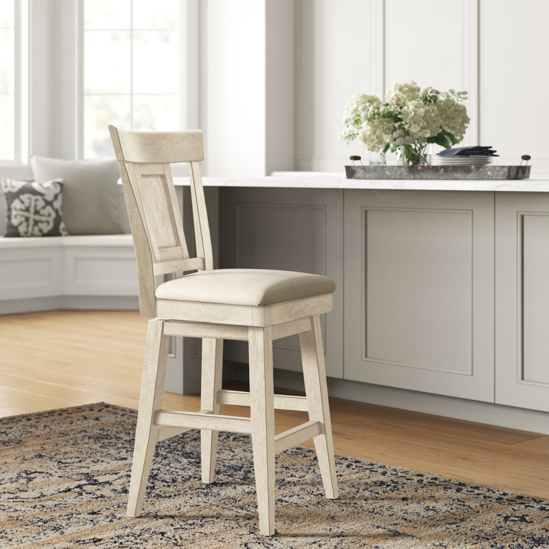 Fortville Swivel Upholstered Counter Stool, Antique White, Counter Stool (25.78” Seat Height)