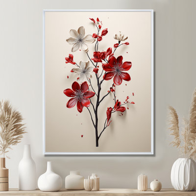 Mahalingam Red Beige Minimalism Essence Of Red Flower - Minimalism Canvas Print Wall Art
