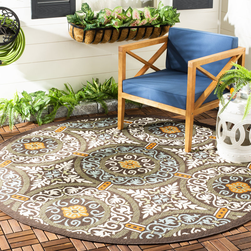 Coucou Performance Oriental Indoor/Outdoor Area Rug, Round 5'3"