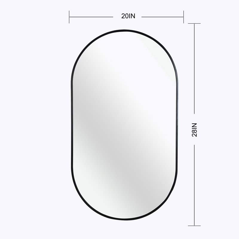 20 x 28 Inch Metal Oval Mirror, Black, 28" x 20"