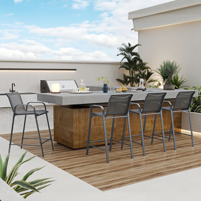 Cristel Patio Bar Height Stools with High Back and Armrests (Set of 4)