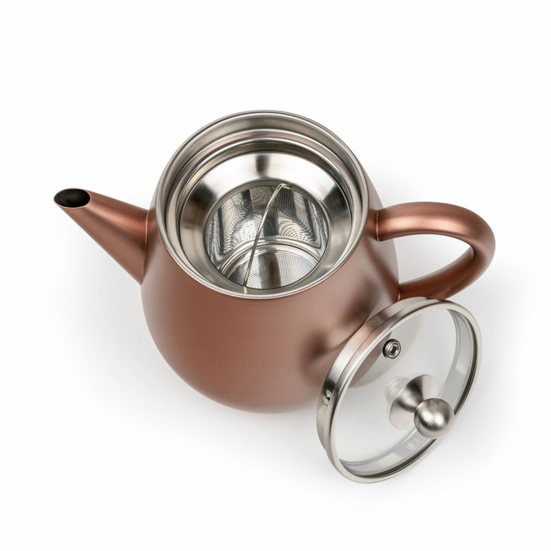 Bredemeijer Teapot Double Wall Duet Design Finish  With Stainless Steel Filter, Brown, 1100 ML