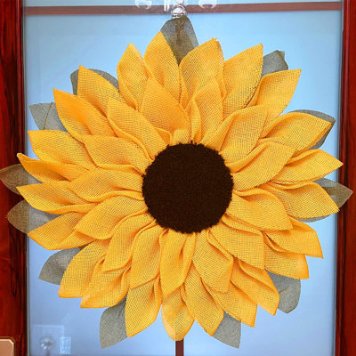 Couronne de tournesols en toile de jute de 22 cm, décoration vintage pour porte d'entrée au style champêtre rustique