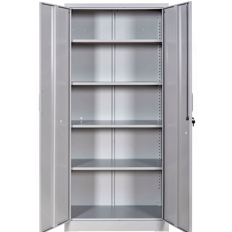 Heavy-Duty Metal Storage Cabinet With Locking Doors And 4 Adjustable Shelves For Garage, Office, Or Warehouse Organization.