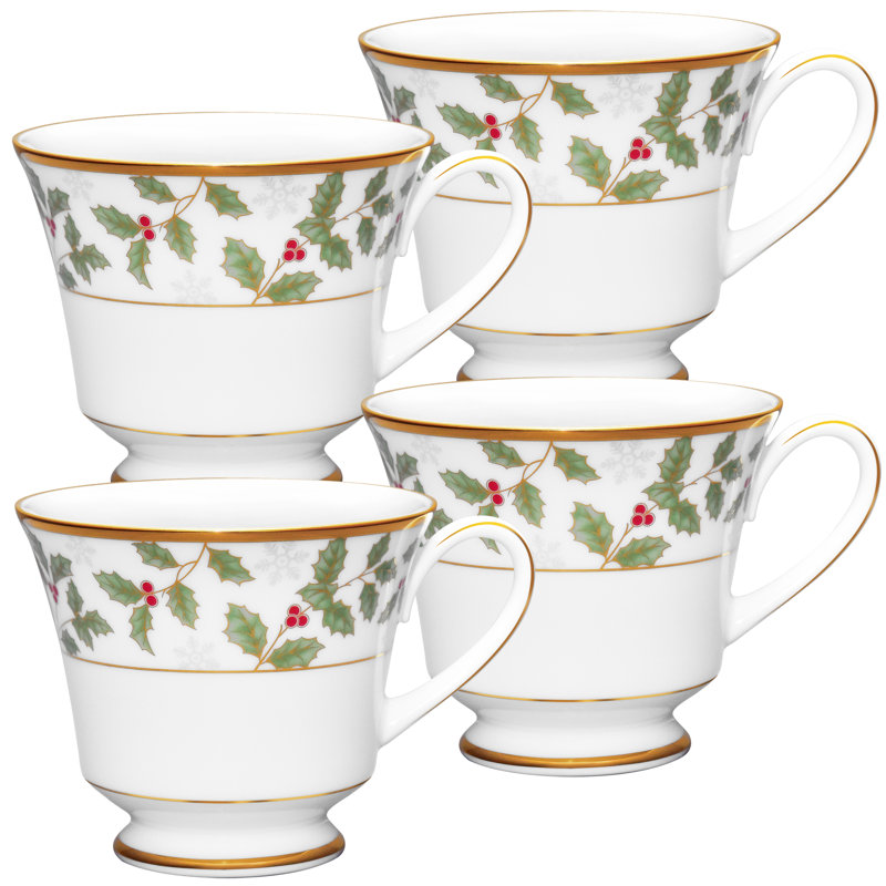 Noritake Holly & Berry Gold Set of 4 Cups, 8 oz.