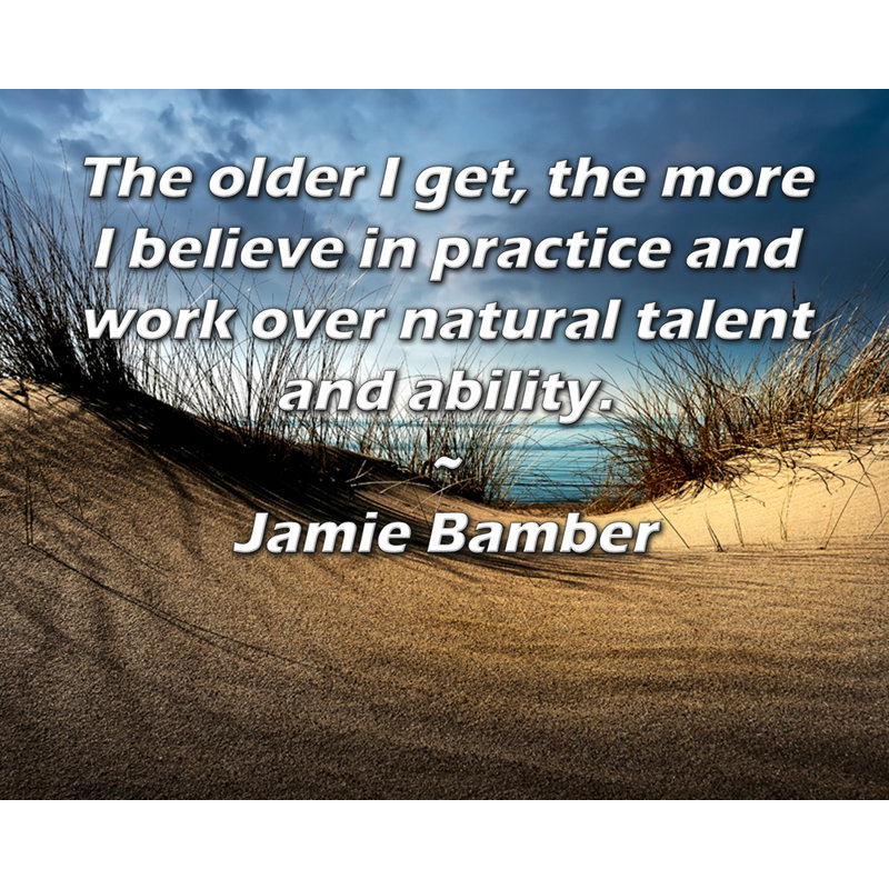 Toile tendue de la galerie ArtsyQuotes par Jamie Bamber: «Plus je vieillis, plus je crois à la pratique et au travail sur le talent et la capacité naturels.