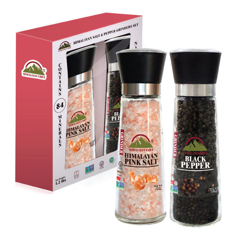 Adjustable Glass Salt and Pepper Grinder Set with Ceramic Rotators