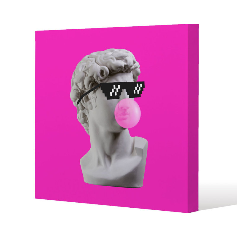Plaster statue, David's head in pixel glasses Slim Style Canvas Print, 15mm Slim Real wood., 40 cm H x 40 cm W