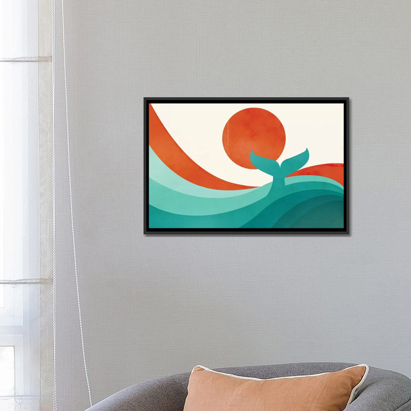 «Wave Day», impression sur toile tendue, H 18 po x l 26 po x P 1,5 po, Toile avec cadre noir, Pas de tapis