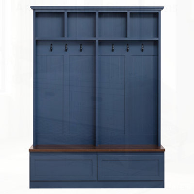 Arbre d'entrée 4 en 1 avec banc à grain de bois Farmhouse, portemanteau polyvalent avec 2 grands tiroirs, organisateur d'entrée pour le couloir et le salon
