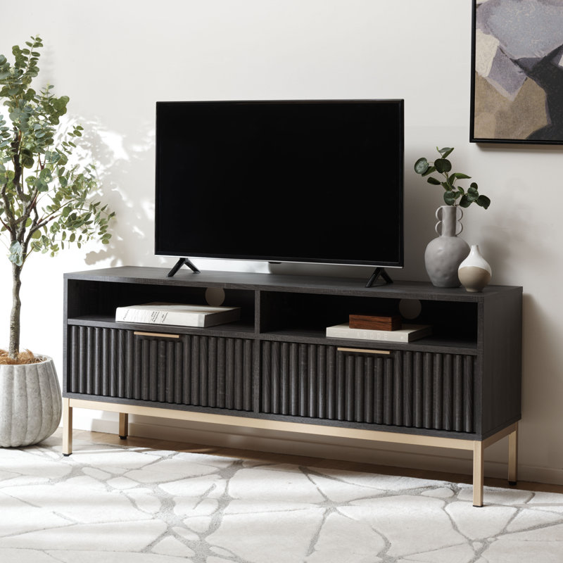 Meuble télé pour téléviseur de 60 po ou moins, Noir patiné / pattes dorées
