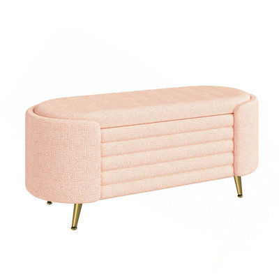 Modern Upholstered Storage Ottoman Bench With Chenille Fabric For Living Room Bedroom Entryway