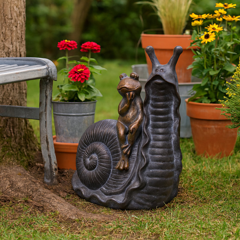 Statue de jardin ludique grenouille sur pied - pièce décorative ou sculpture d'extérieur pour patio ou jardin - 19 po, gris