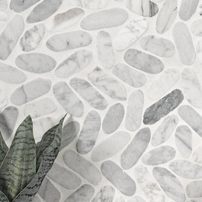 Marvella Pebble 12 in. x 12 in. Natural stone Mosaic Floor and Wall Tile, Carrara Cut