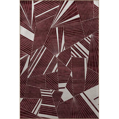 Burgundy-Themed Abstract Design Geometric Patterned Creative Modern Decorative Rug