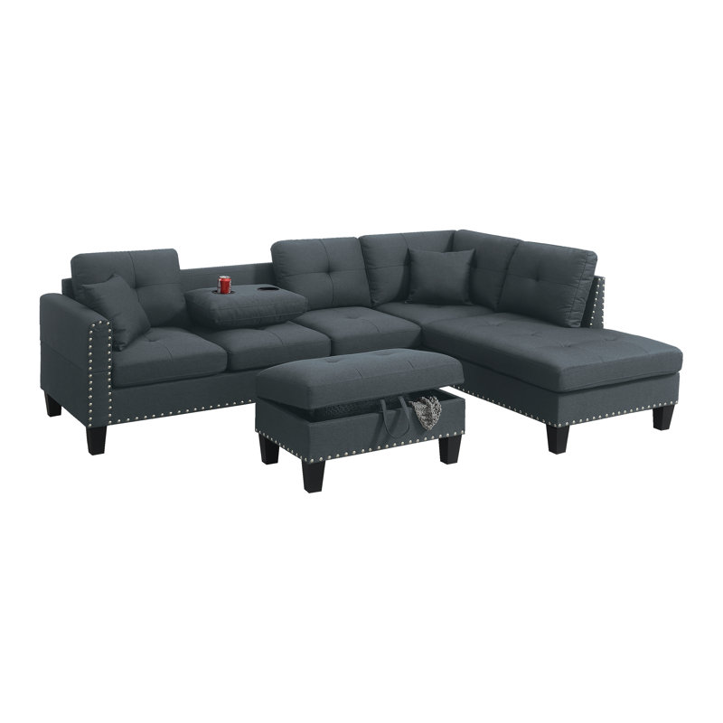 2-Piece Sectional Set, Charcoal Fabric