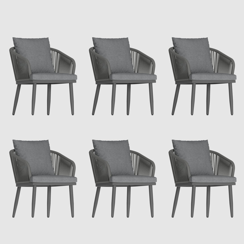 Outdoor Patio Dining Armchair with Cushion, 6, Dark Grey, Grey