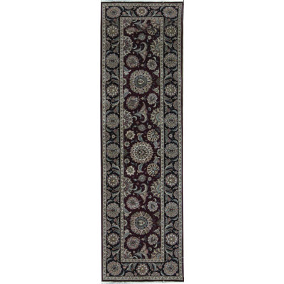 Wool Oriental Area Rug in Black/Burgundy/Green