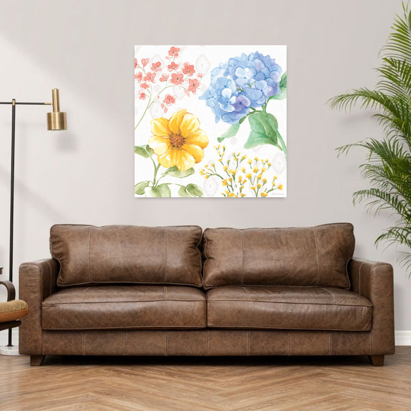 Contemporary Sweet Garden III avec art crème bleu, H 36 po x l 36 po