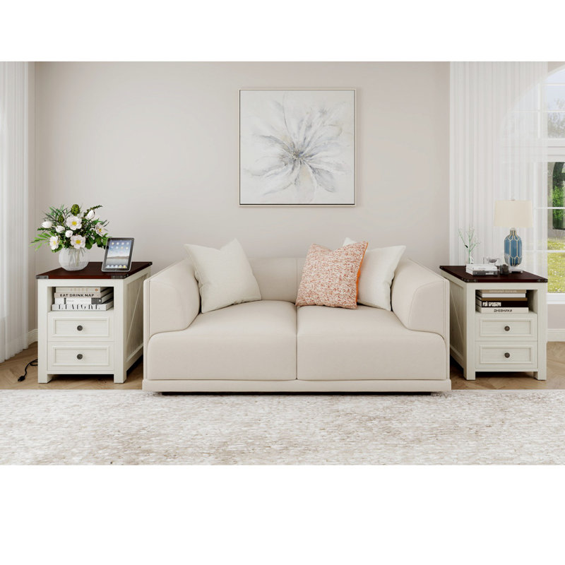 2-Drawer Nightstand With Built-In 2 AC Outlets & 2 USB Ports, White, Set of 2