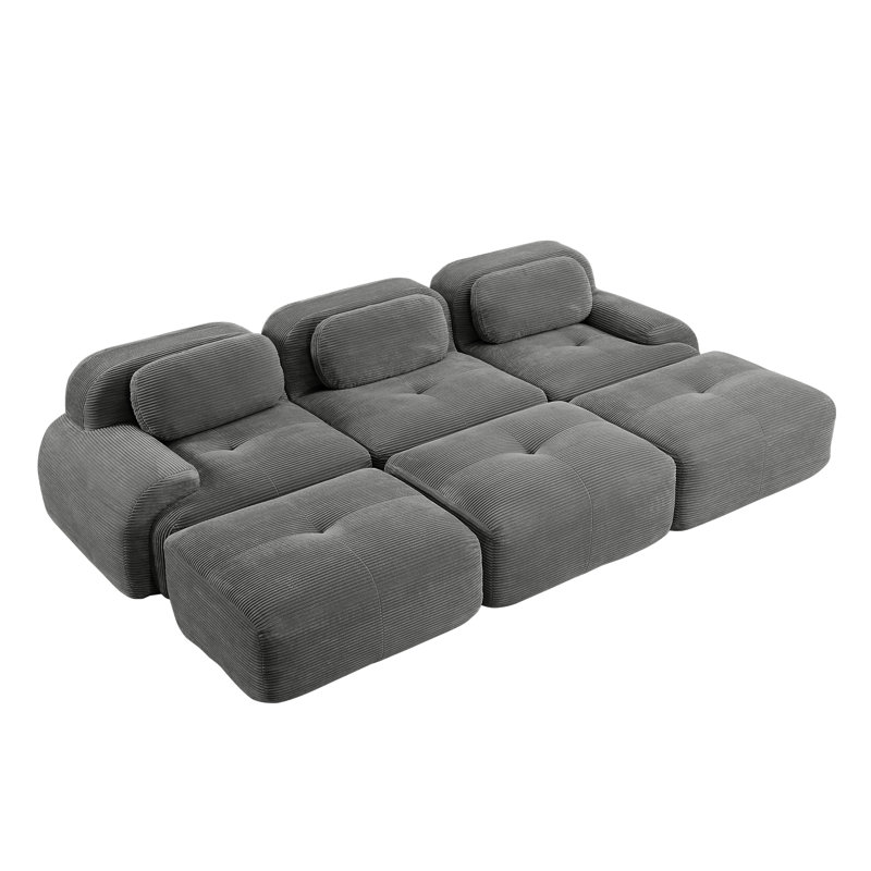 Canapés modulaires confortables, velours côtelé gris, accoudoirs courbés pour le salon et les salles multimédia