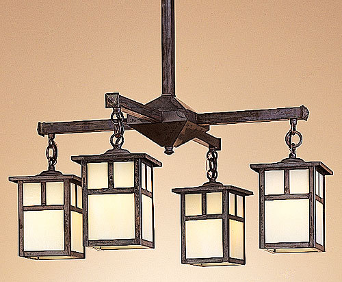Lustre ombré à 4 lumières Mission, 25" H x 24.5" W / Vide, Cuivre brut, Givré